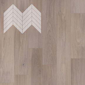 Паркет Елка Французская Lab Arte Chevron Дуб Селект Чегет белый лак 600/490х110х14/3/45° в интерьере